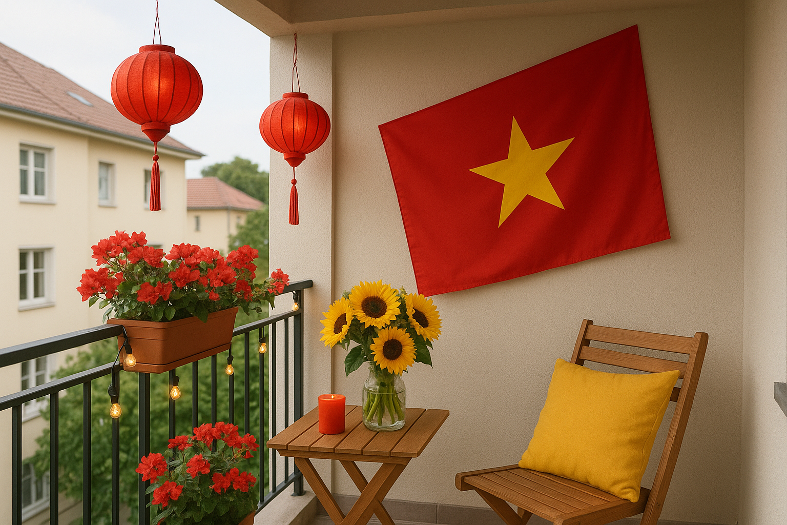 Trang trí ban công cho Quốc khánh 2/9