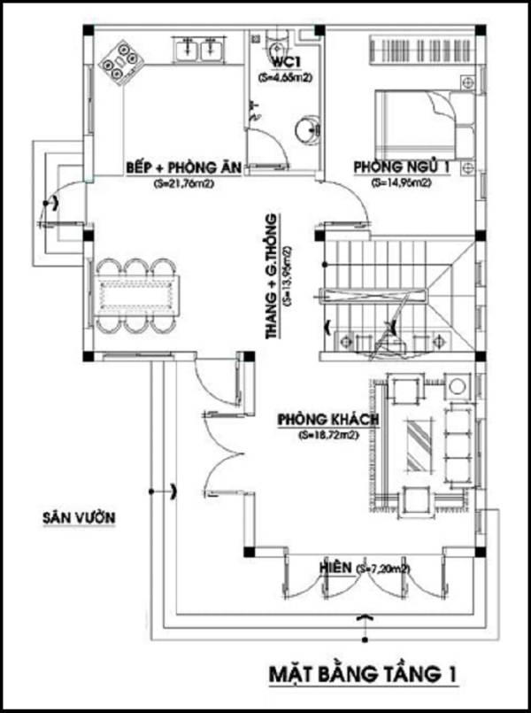 mặt bằng thiết kế tầng 1