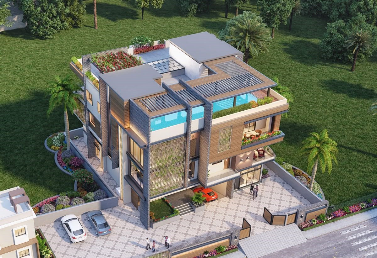 Mẫu nhà có hồ bơi riêng trên sân thượng