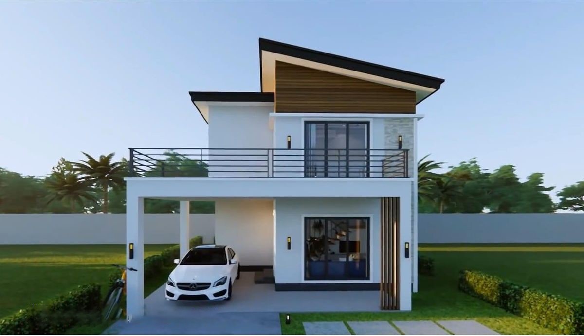 Mẫu nhà mái lệch 2 tầng hiện đại đầy đủ công năng