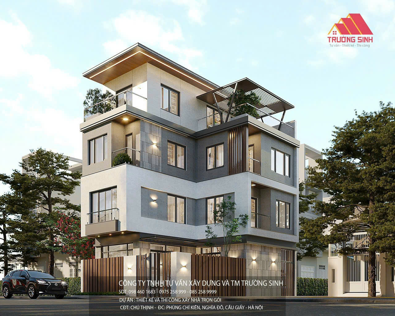 Mẫu nhà phố 3 tầng 1 tum tối ưu không gian sống hiện đại